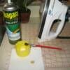Spray some spray starch into the cap and get either a paint brush or cotton swab to apply it with.  Heat the iron.